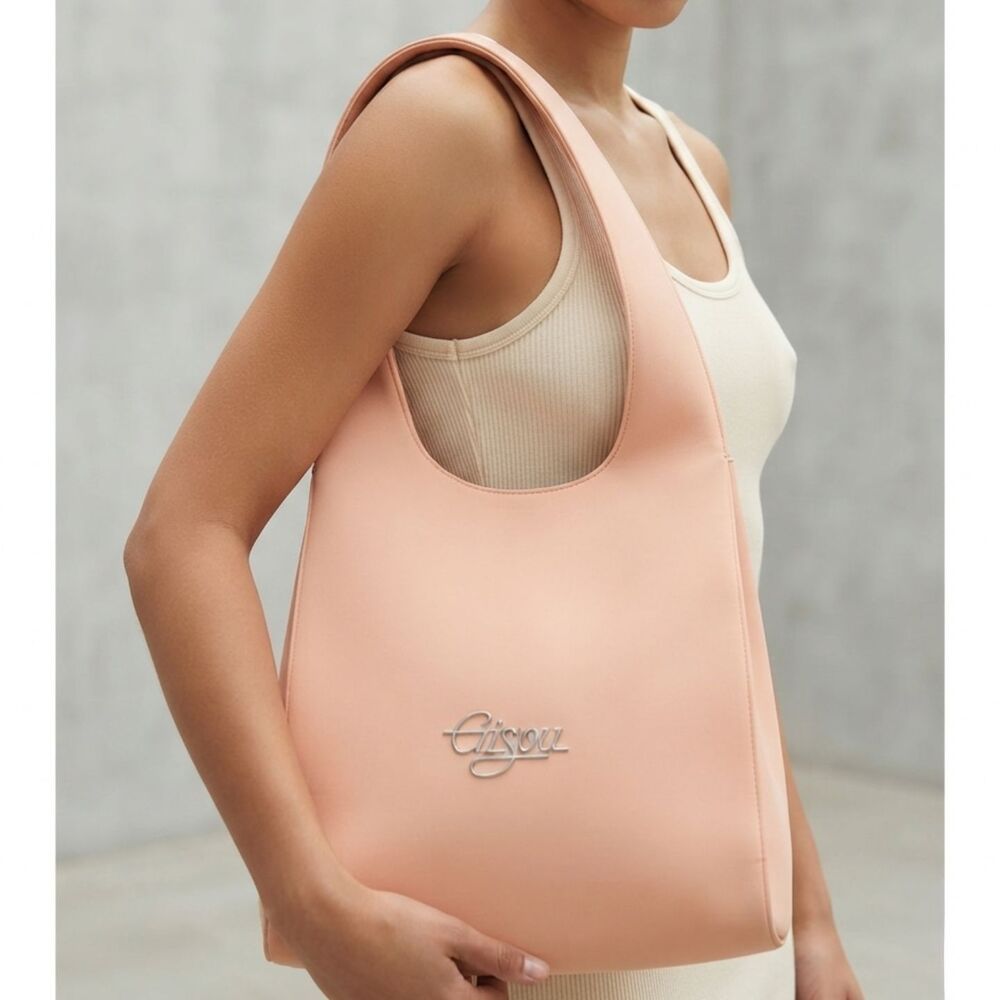 Gisou Pink Microfiber Shoulder Tote Bag Chrome Silver Logo Merch